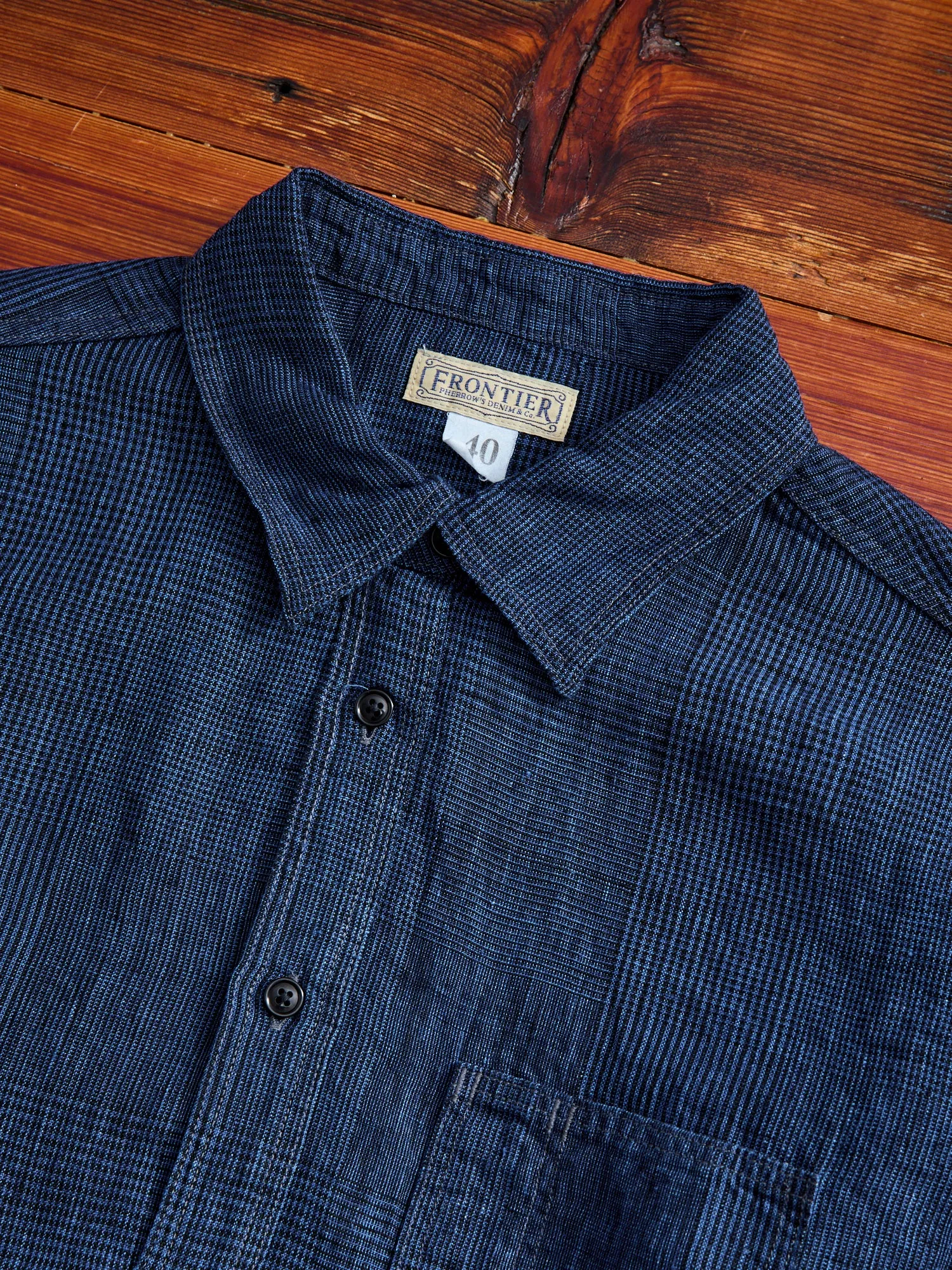 100WS Linen Workshirt in Indigo Check