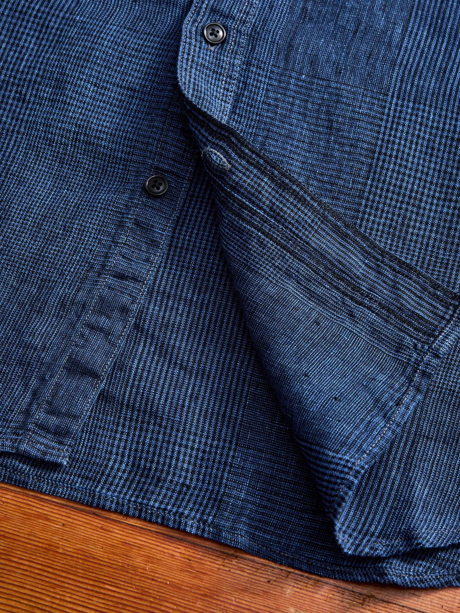 100WS Linen Workshirt in Indigo Check