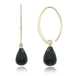 14 Karat Yellow Gold Small Simple Sweep Onyx Earrings