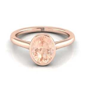 14K Rose Gold Oval Morganite Simple Bezel Solitaire Engagement Ring