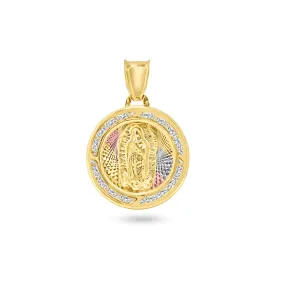 14P00018. - 14 Karat Yellow Gold 3 Tone 15.8mm Diamond Cut CZ Guadalupe Pendant