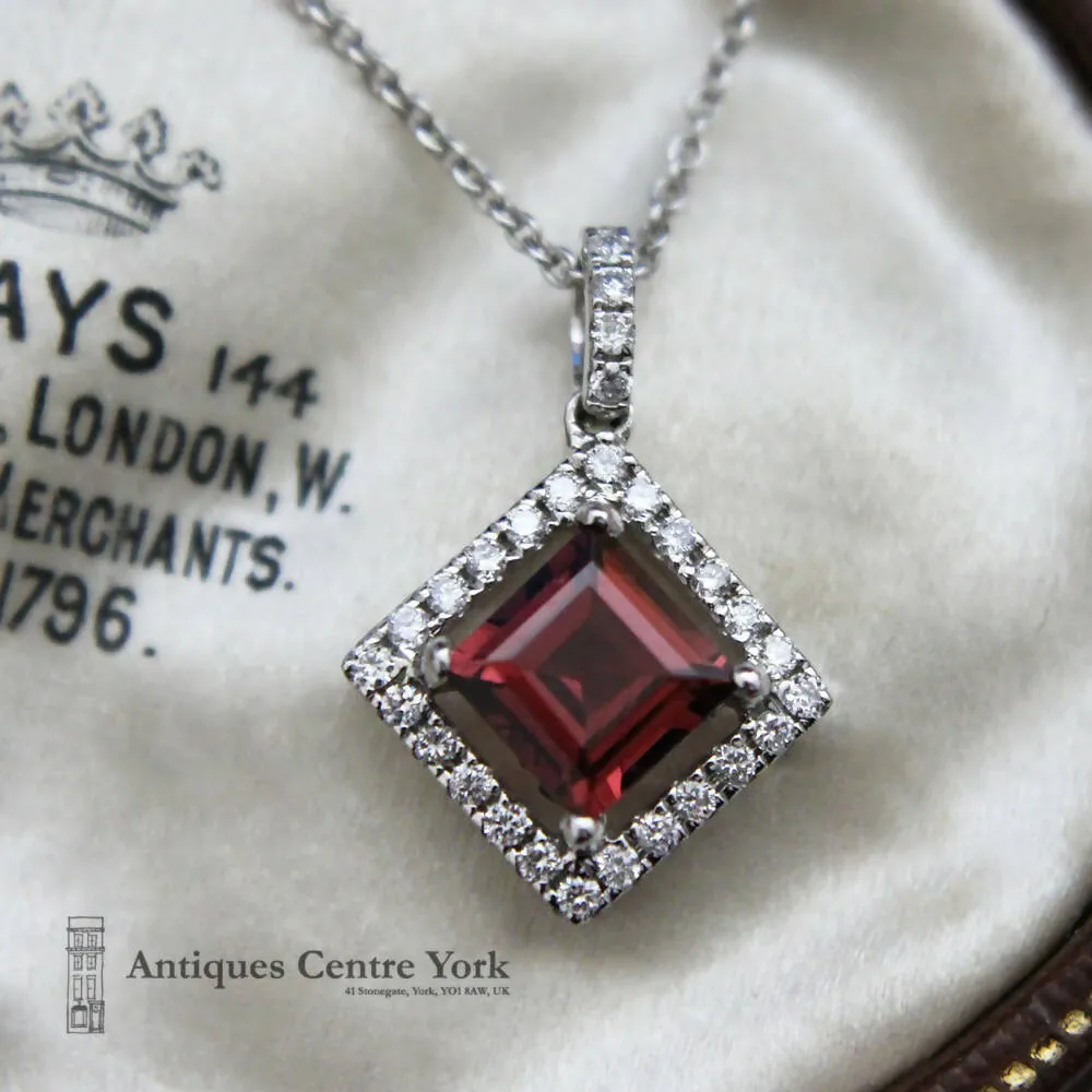 18ct White Gold Pink Tourmaline & Diamond Pendant