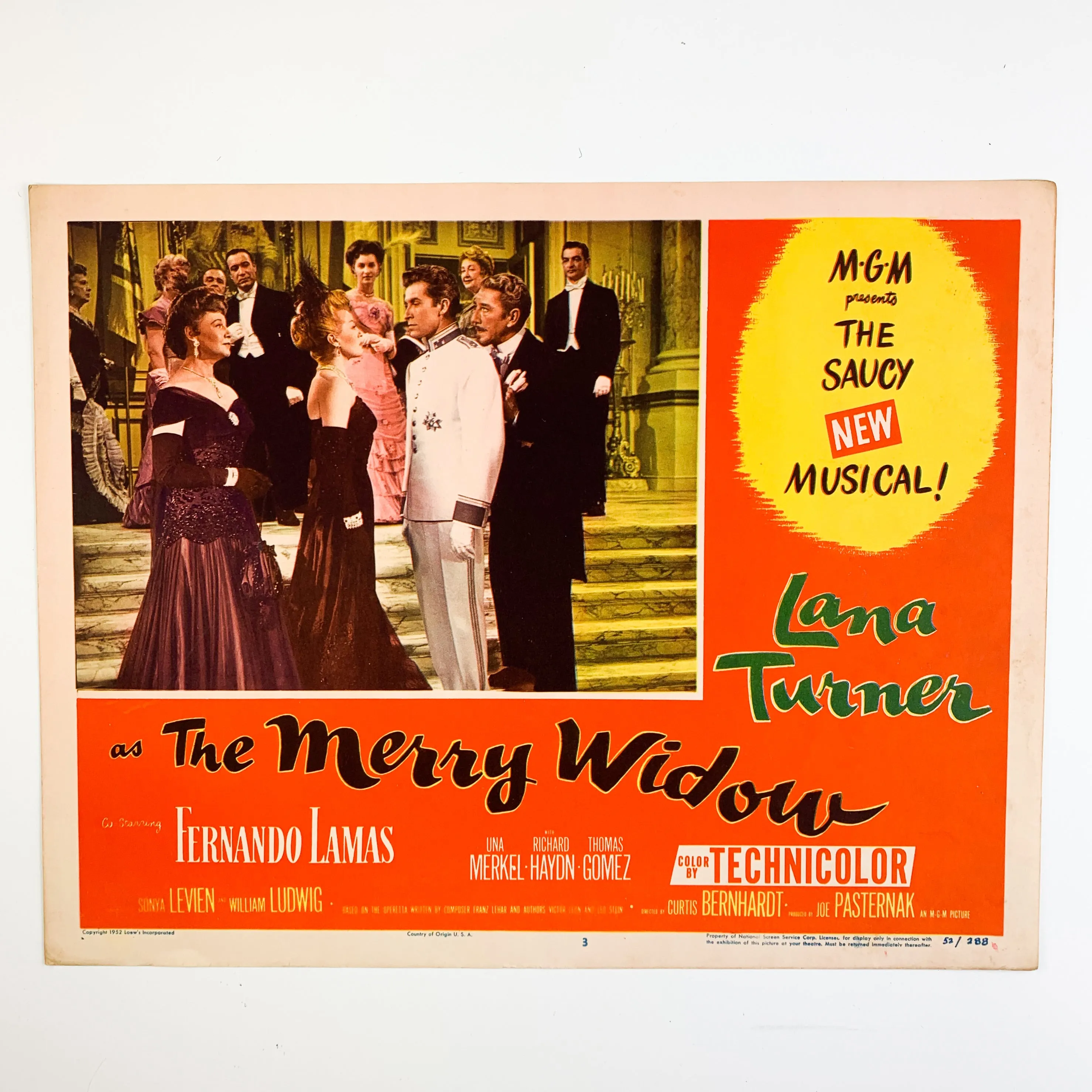 1952 The Merry Widow MGM The Saucy Musical Lana Turner Fernamdo Lamas Lobby Card