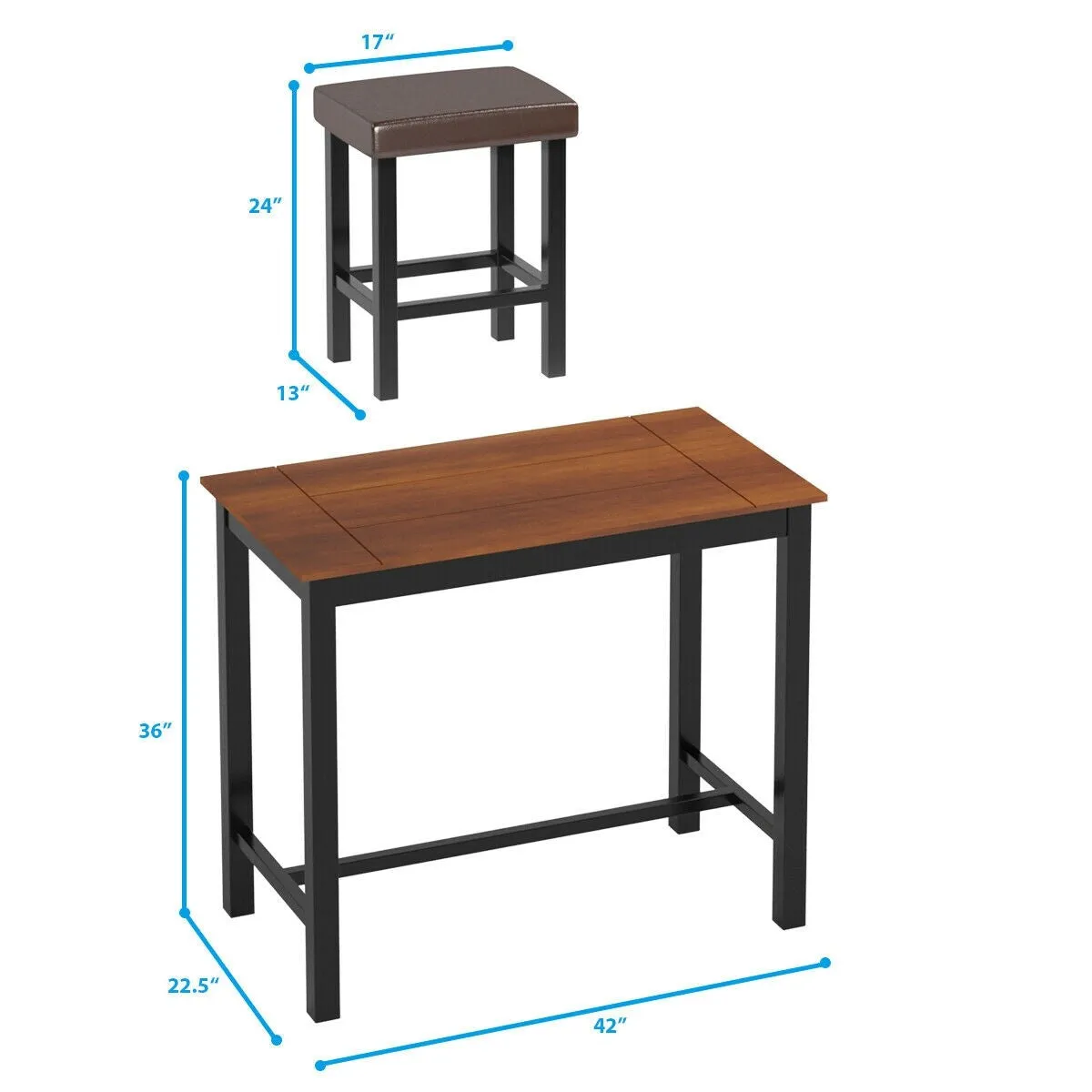 3pc Pub Dining Table with Stools - Brown