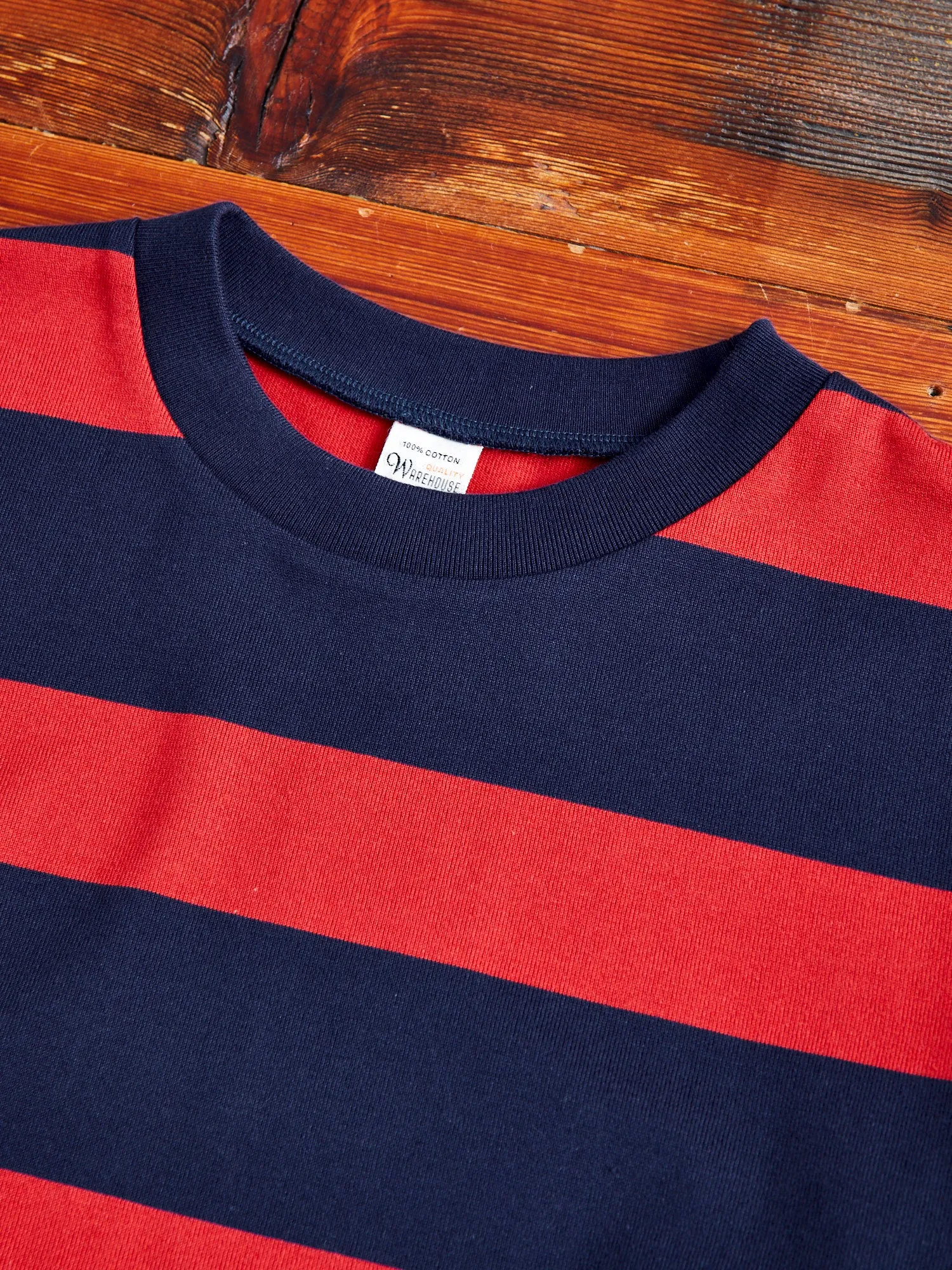 4089 Loopwheel Stripe Border Tee in Navy Red