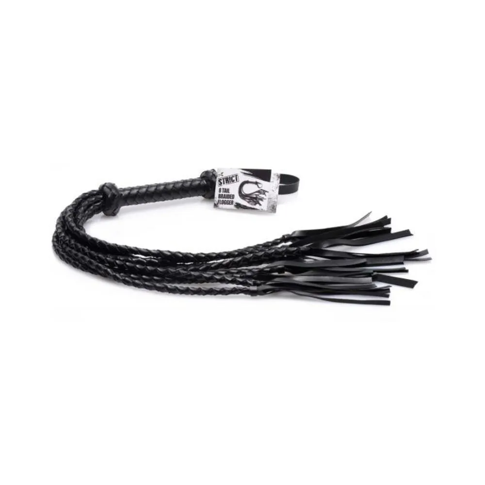 8 Tail Braided Flogger Black Leather