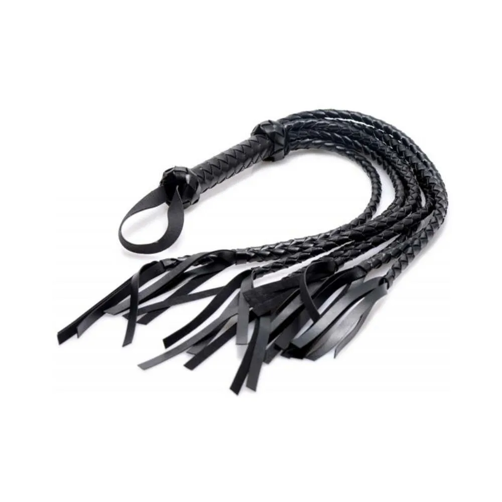 8 Tail Braided Flogger Black Leather