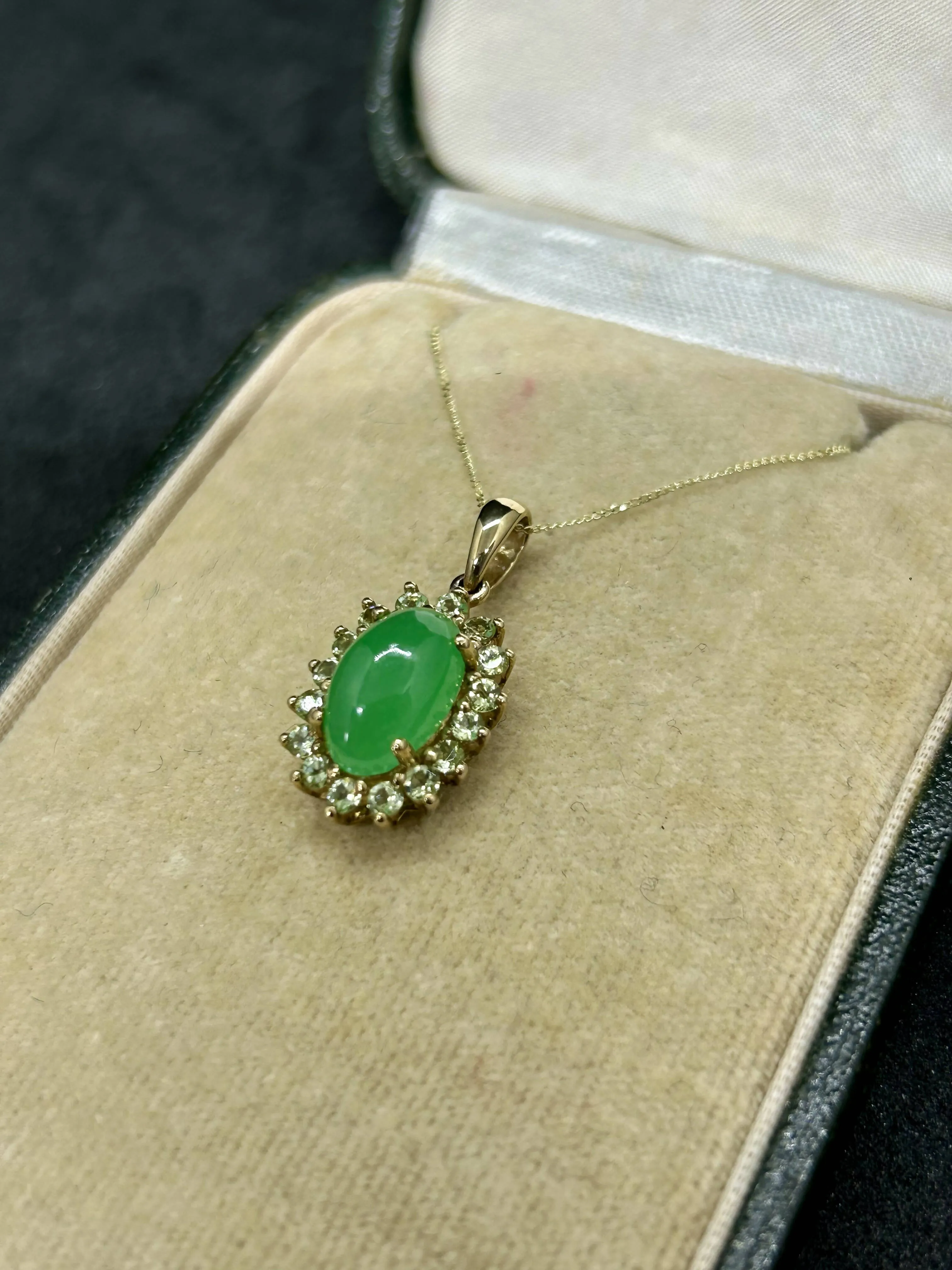 9ct Yellow Gold Chrysoprase & Green Zircon Pendant