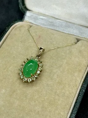 9ct Yellow Gold Chrysoprase & Green Zircon Pendant