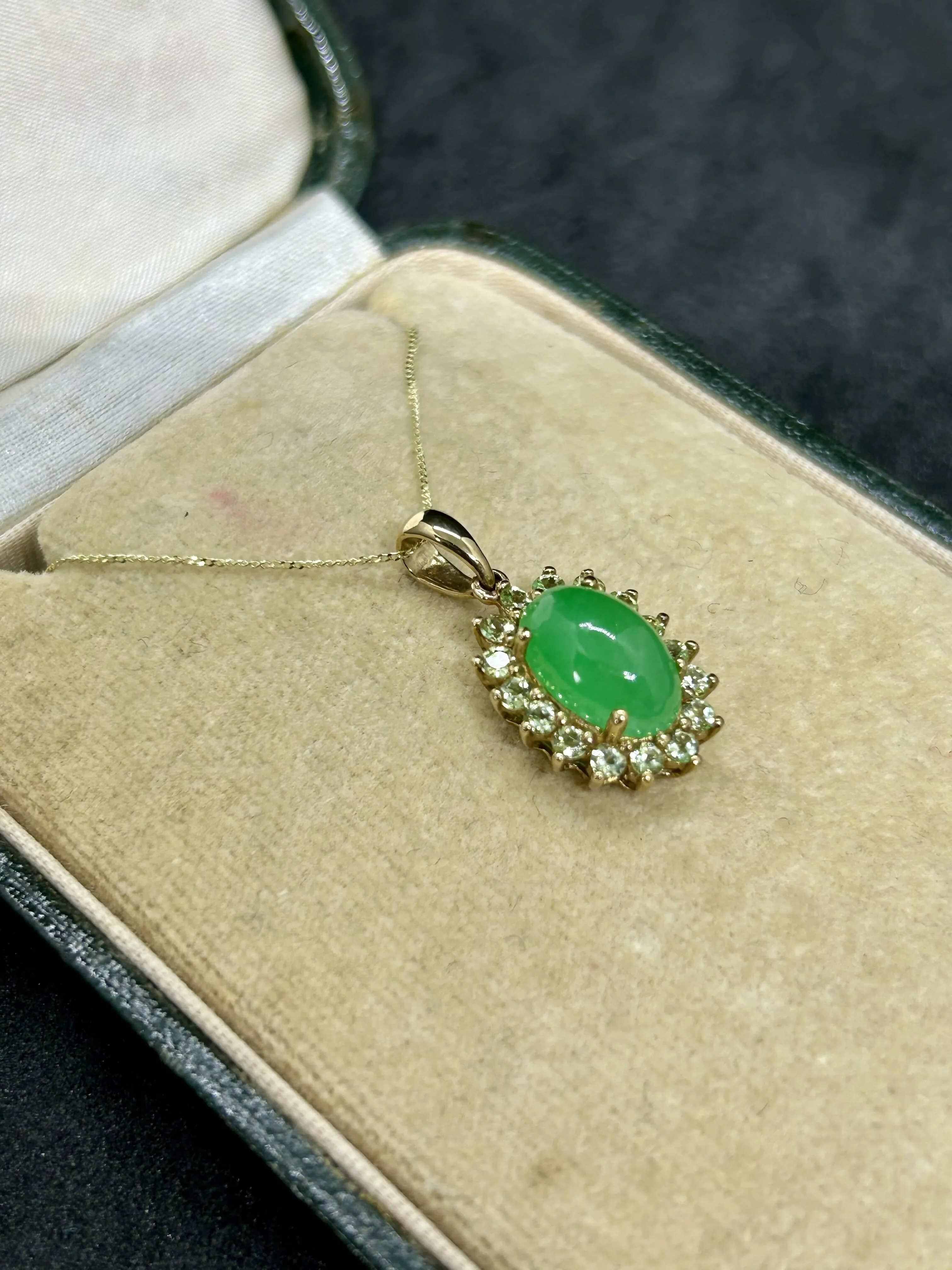 9ct Yellow Gold Chrysoprase & Green Zircon Pendant