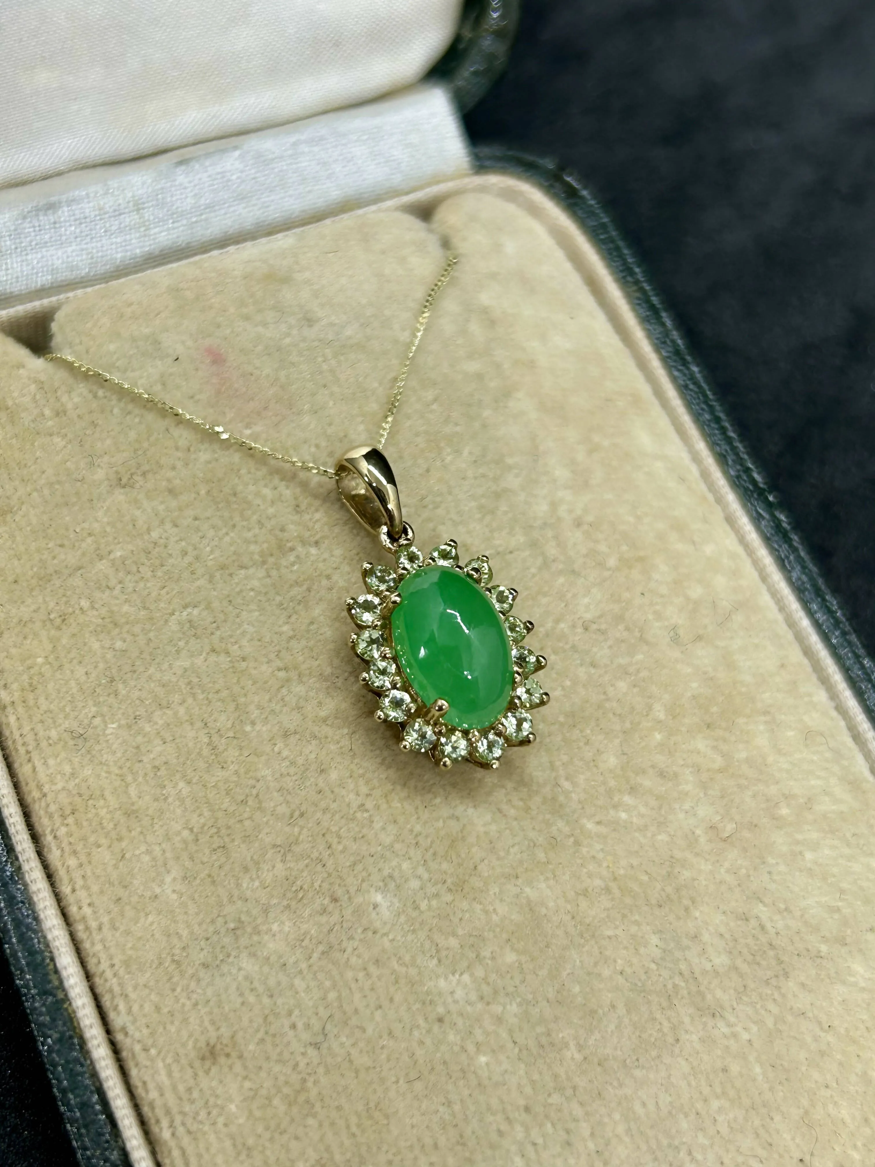 9ct Yellow Gold Chrysoprase & Green Zircon Pendant