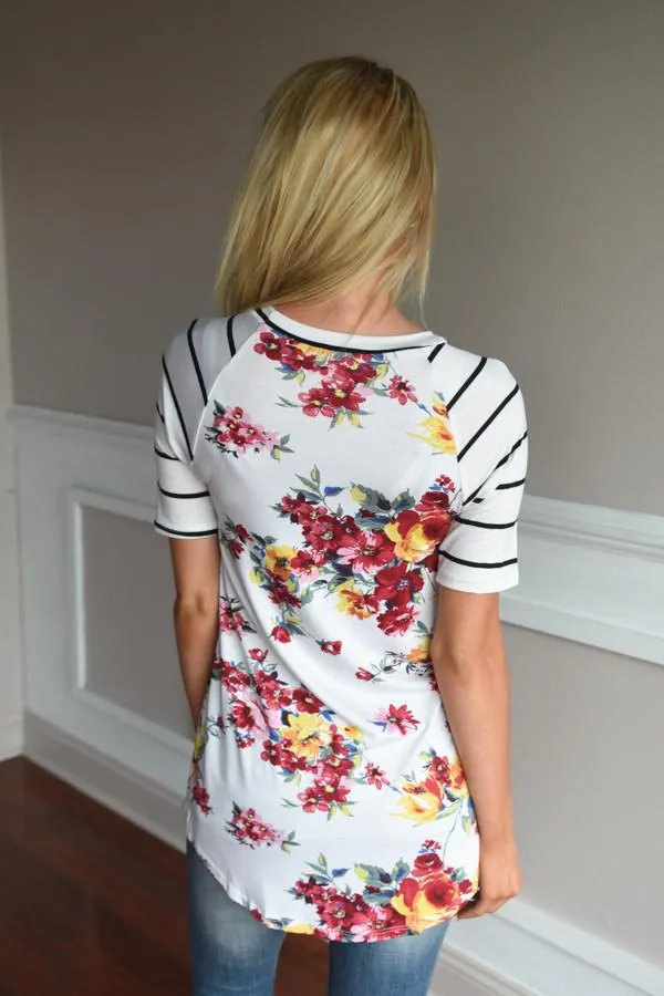 A Little Flirty Floral Top Ivory