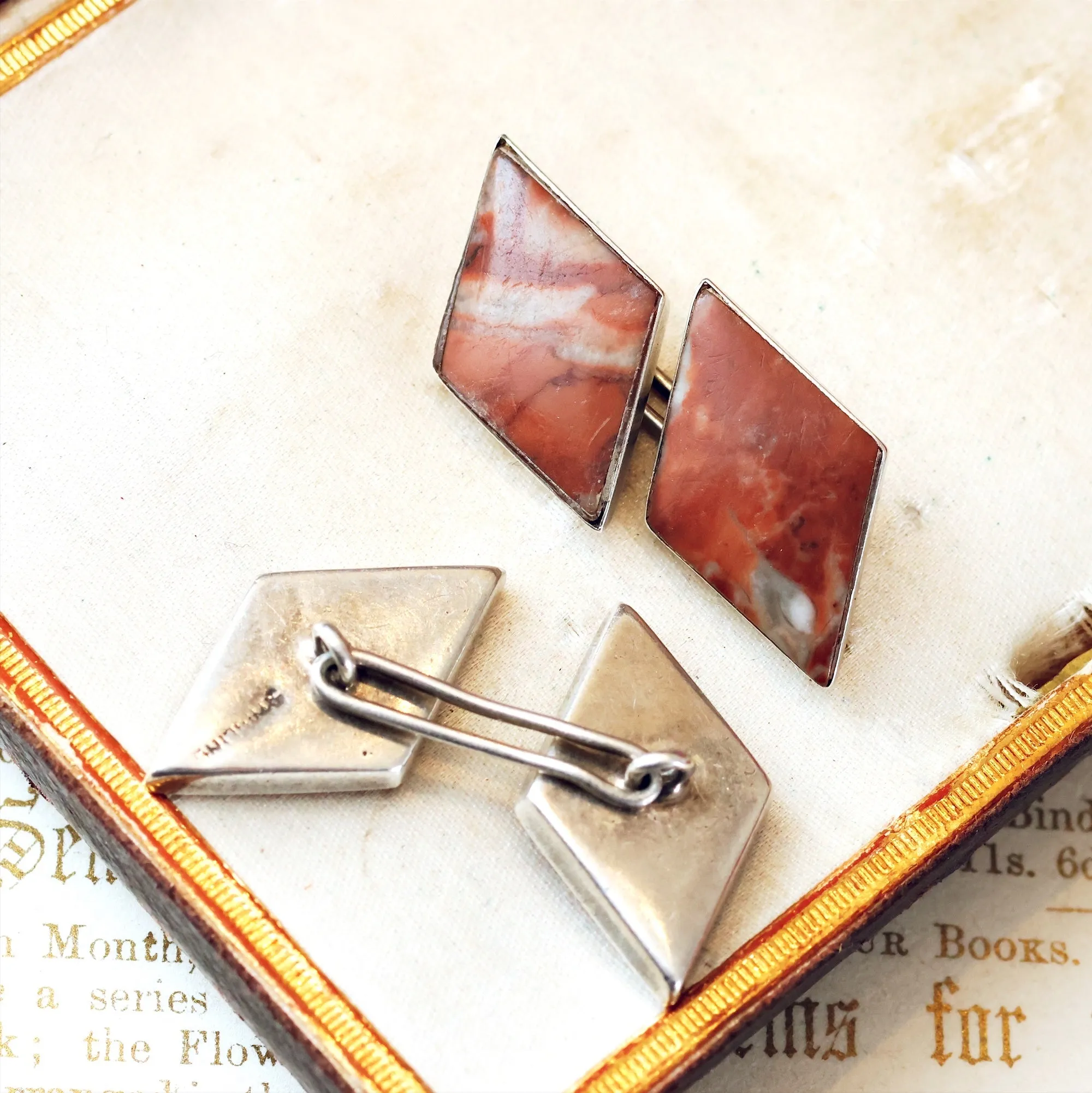 Antique Silver Celtic Red Marble Cufflinks