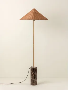 Ardini - 1 light rattan and brown marble floor lamp