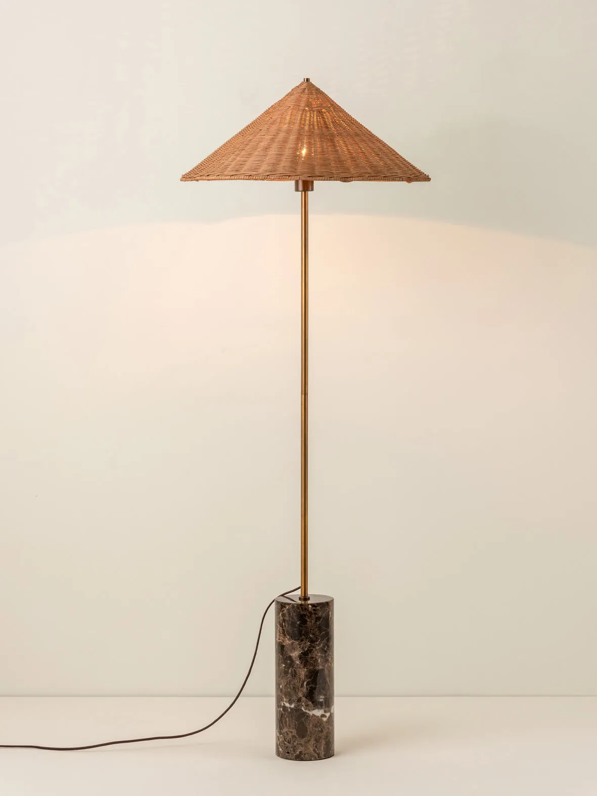 Ardini - 1 light rattan and brown marble floor lamp