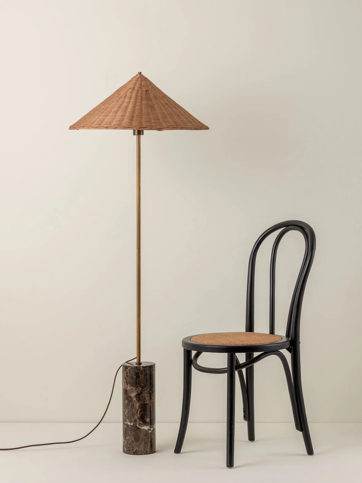 Ardini - 1 light rattan and brown marble floor lamp