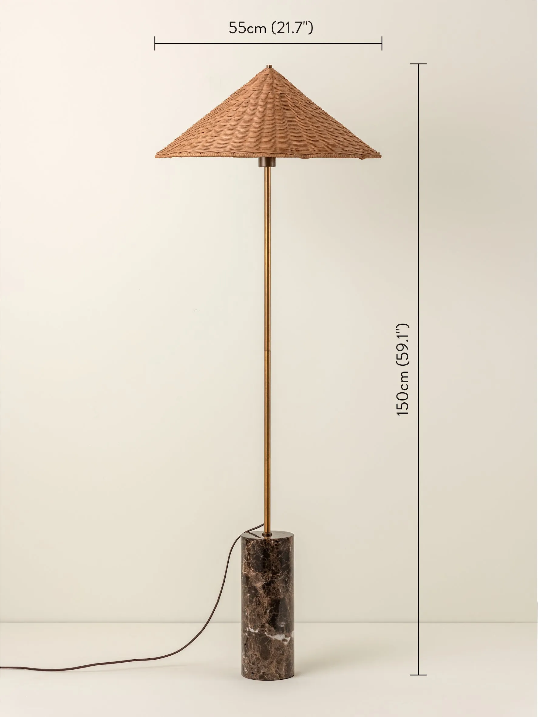 Ardini - 1 light rattan and brown marble floor lamp