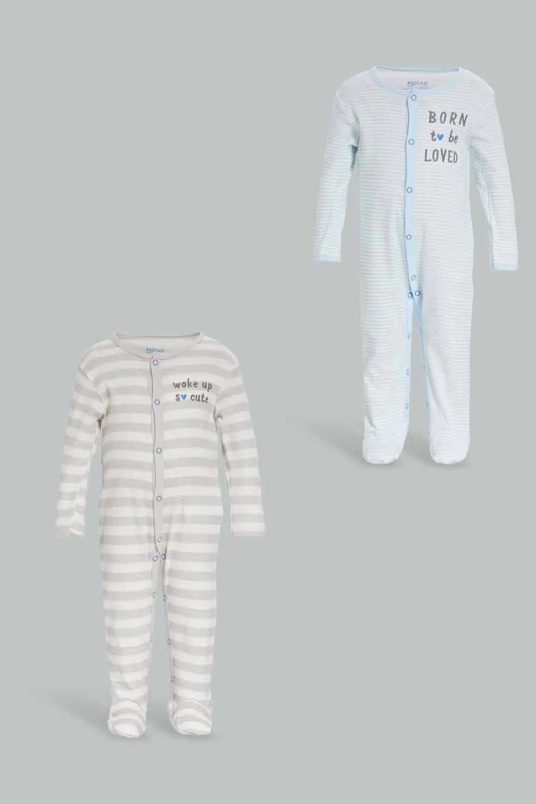 Babies Grey and Blue Striped Romper Set (Pack Of 2)