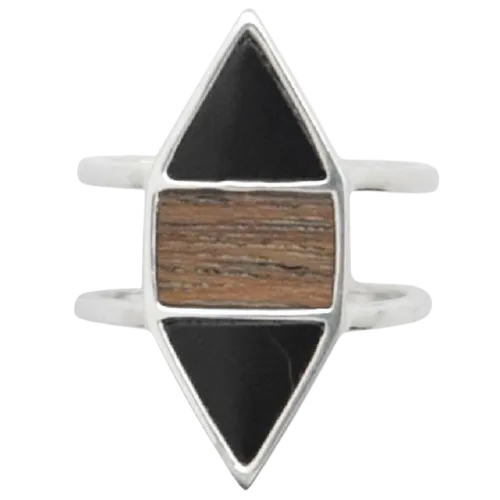 Barse Wood and Onyx Silver Ring