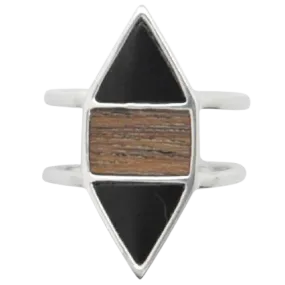 Barse Wood and Onyx Silver Ring