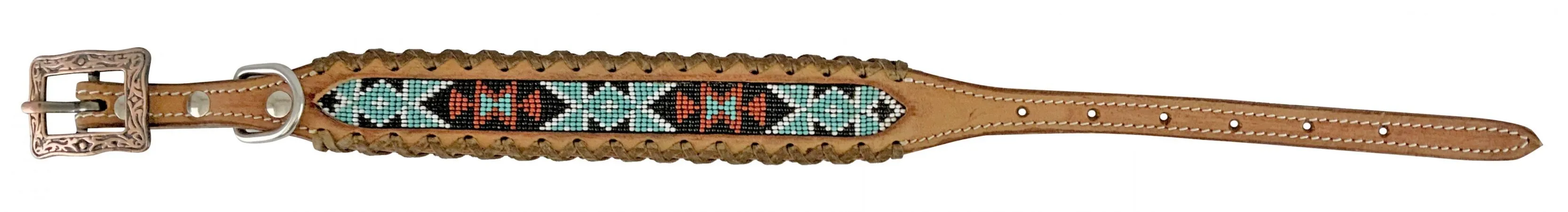 Beaded Inlay Dog Collar ~ Teal