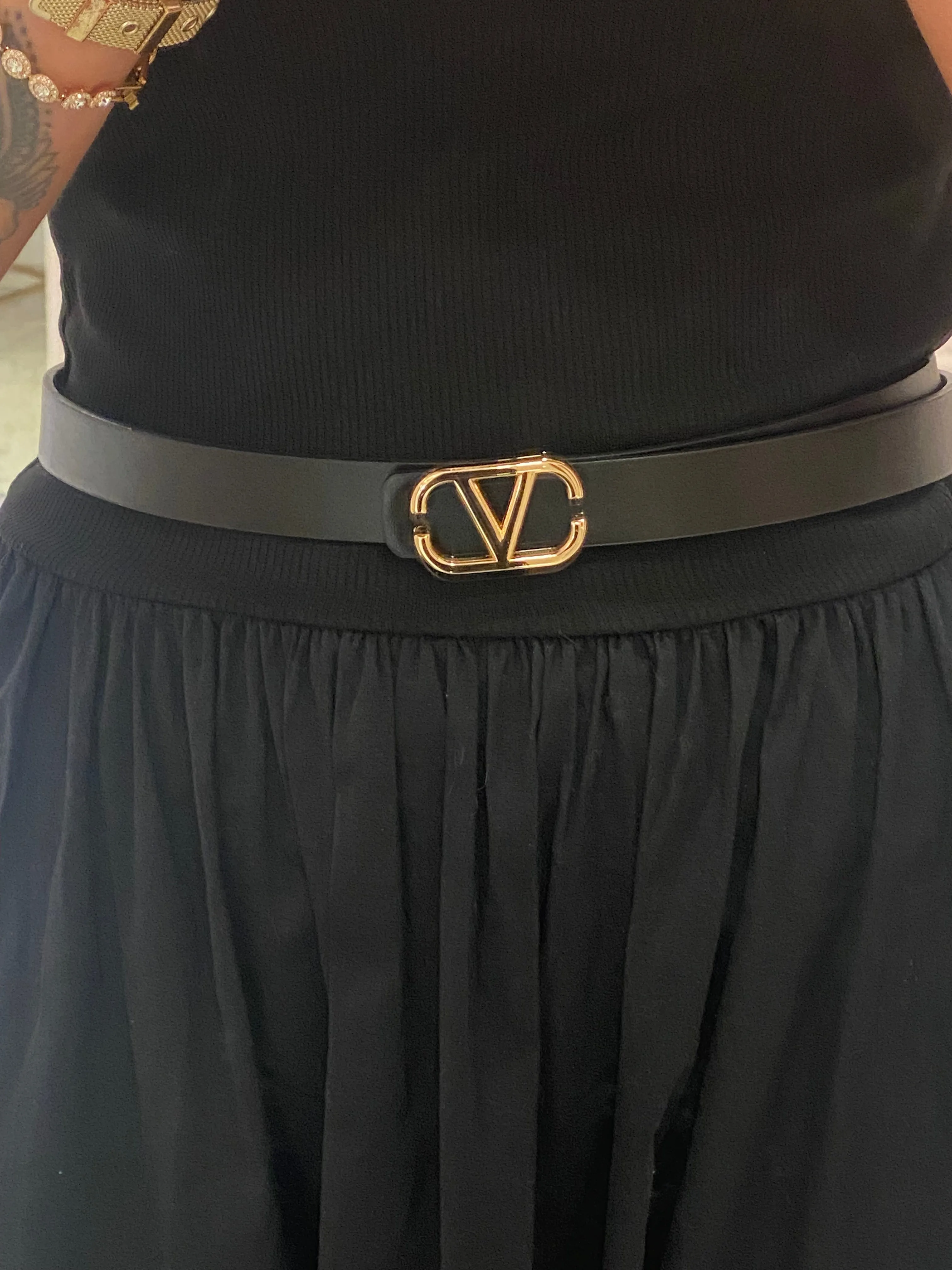 Black Belt With Gold V Buckle