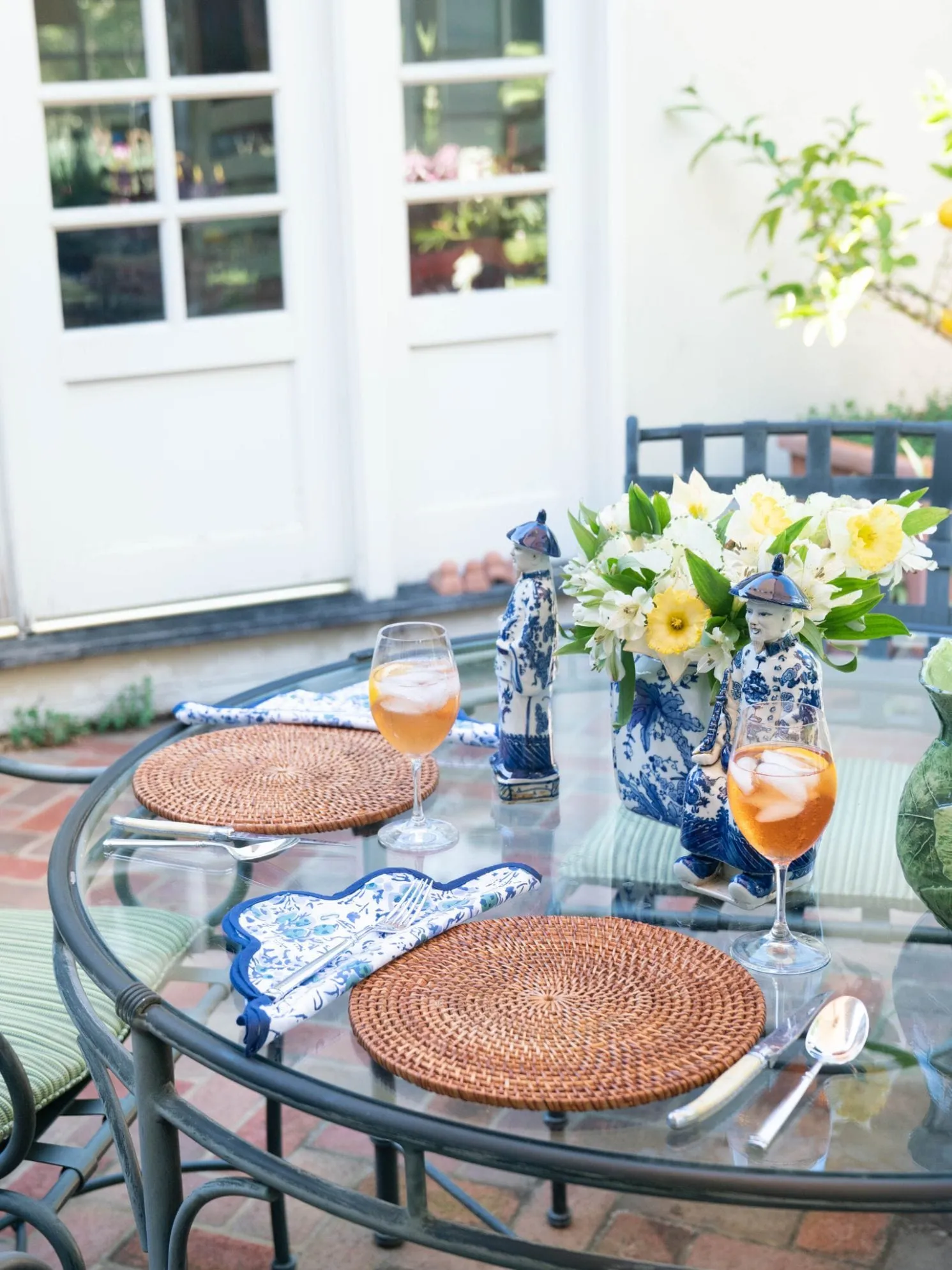 Blue Floral Block Print Scalloped Napkins (set of 4)