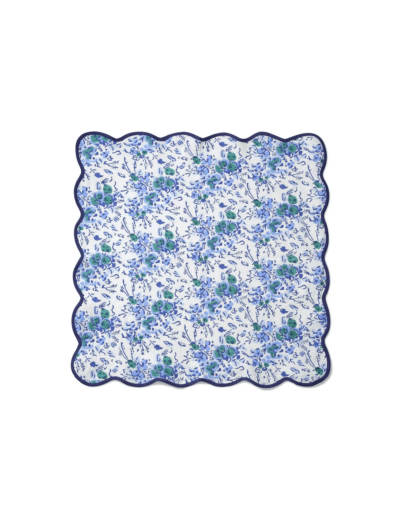 Blue Floral Block Print Scalloped Napkins (set of 4)