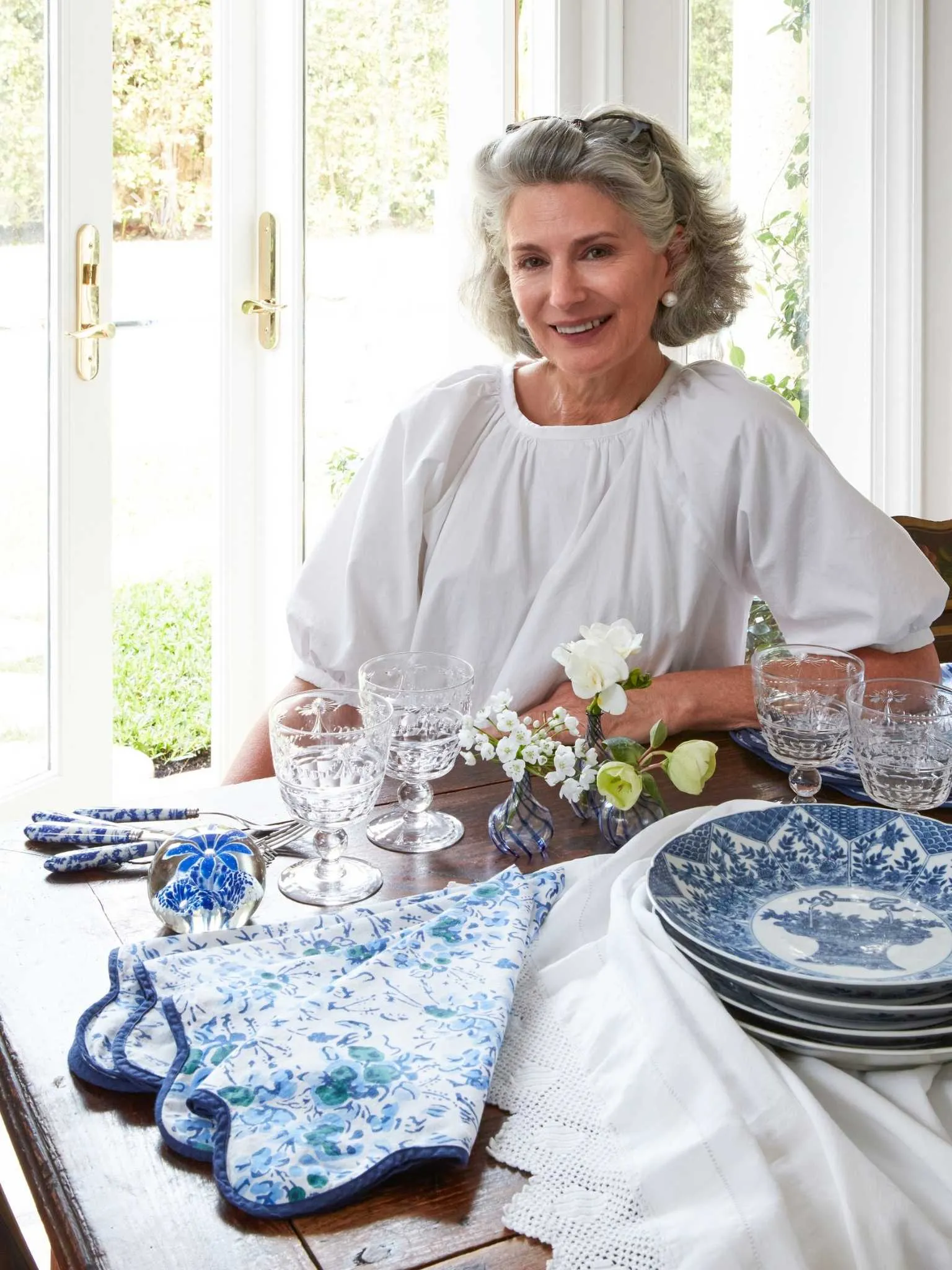 Blue Floral Block Print Scalloped Napkins (set of 4)