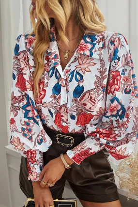 Bohemian Floral Buttons Shirt Collar Blouses