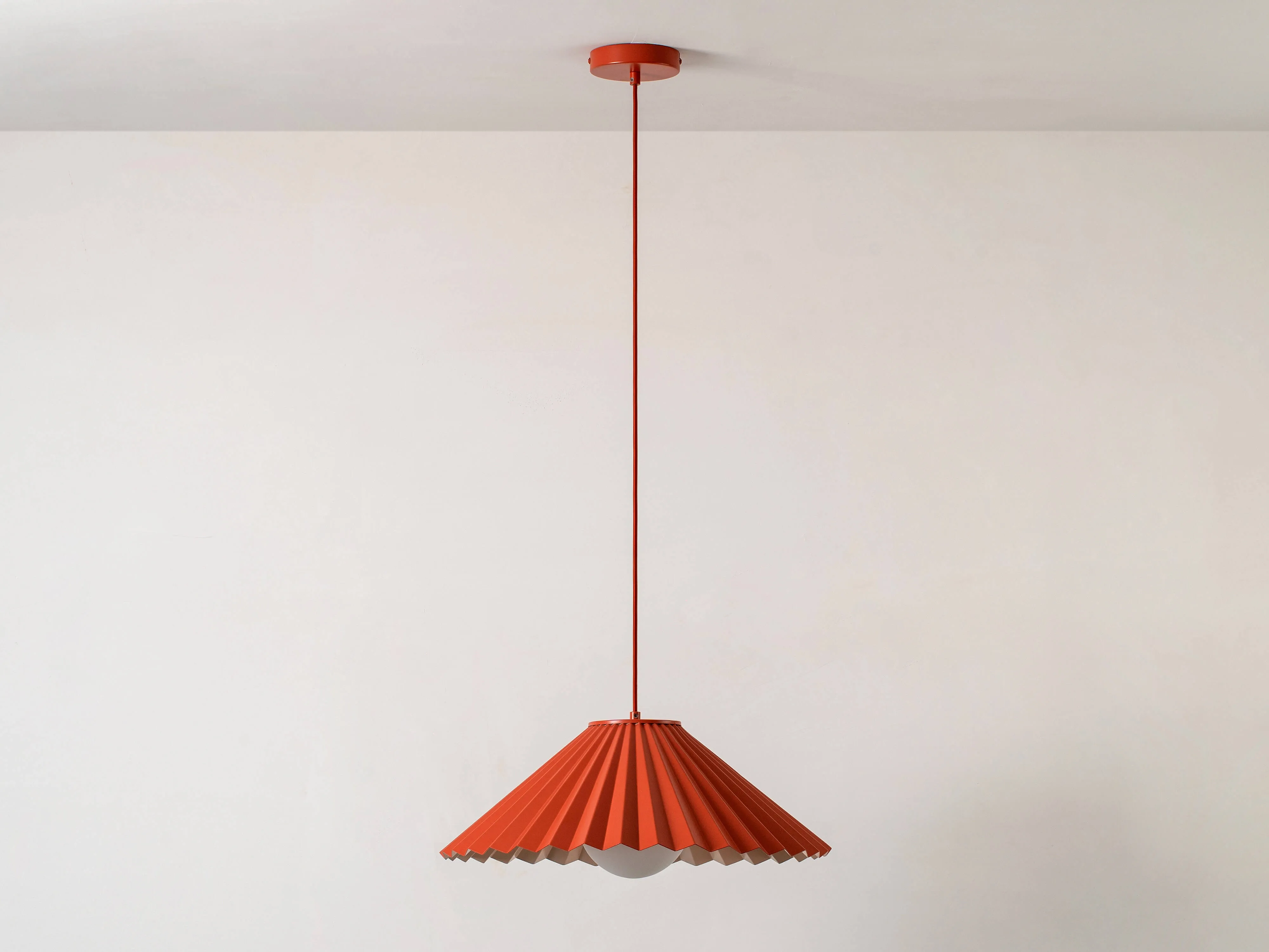 Burnt orange large pleat ceiling pendant