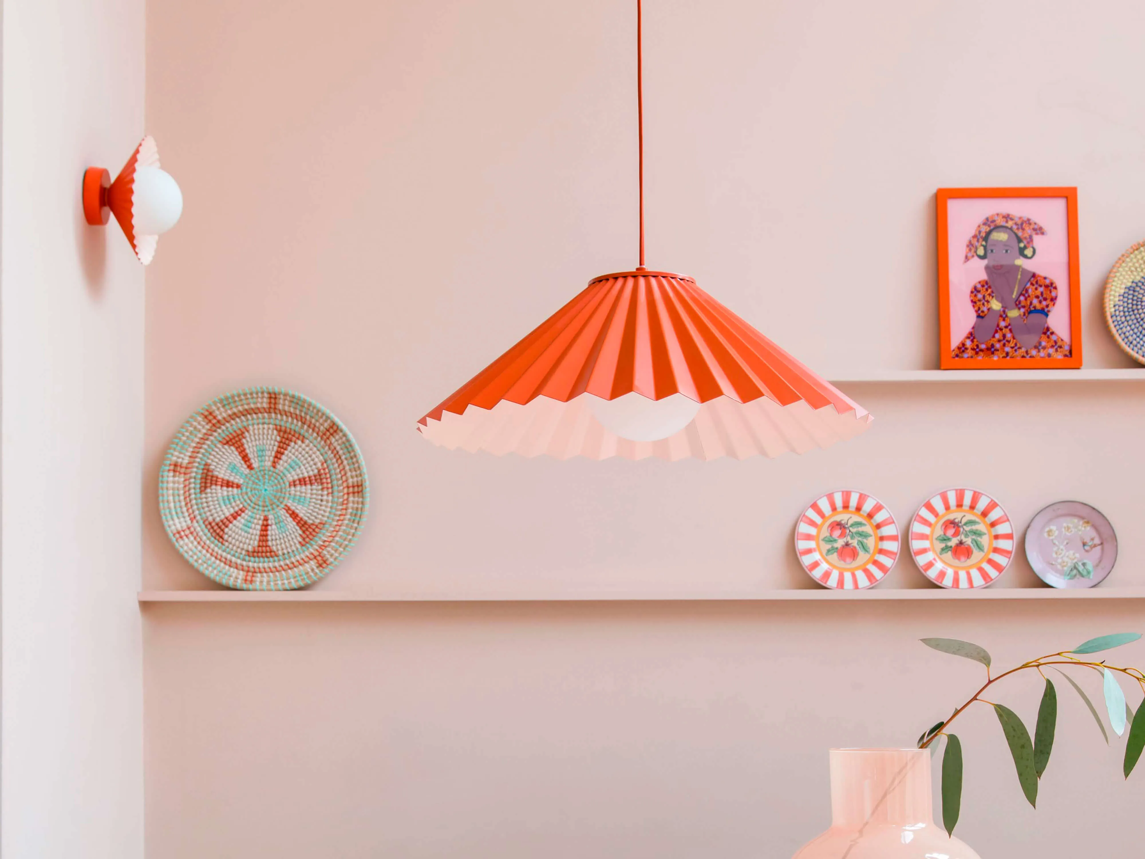 Burnt orange large pleat ceiling pendant