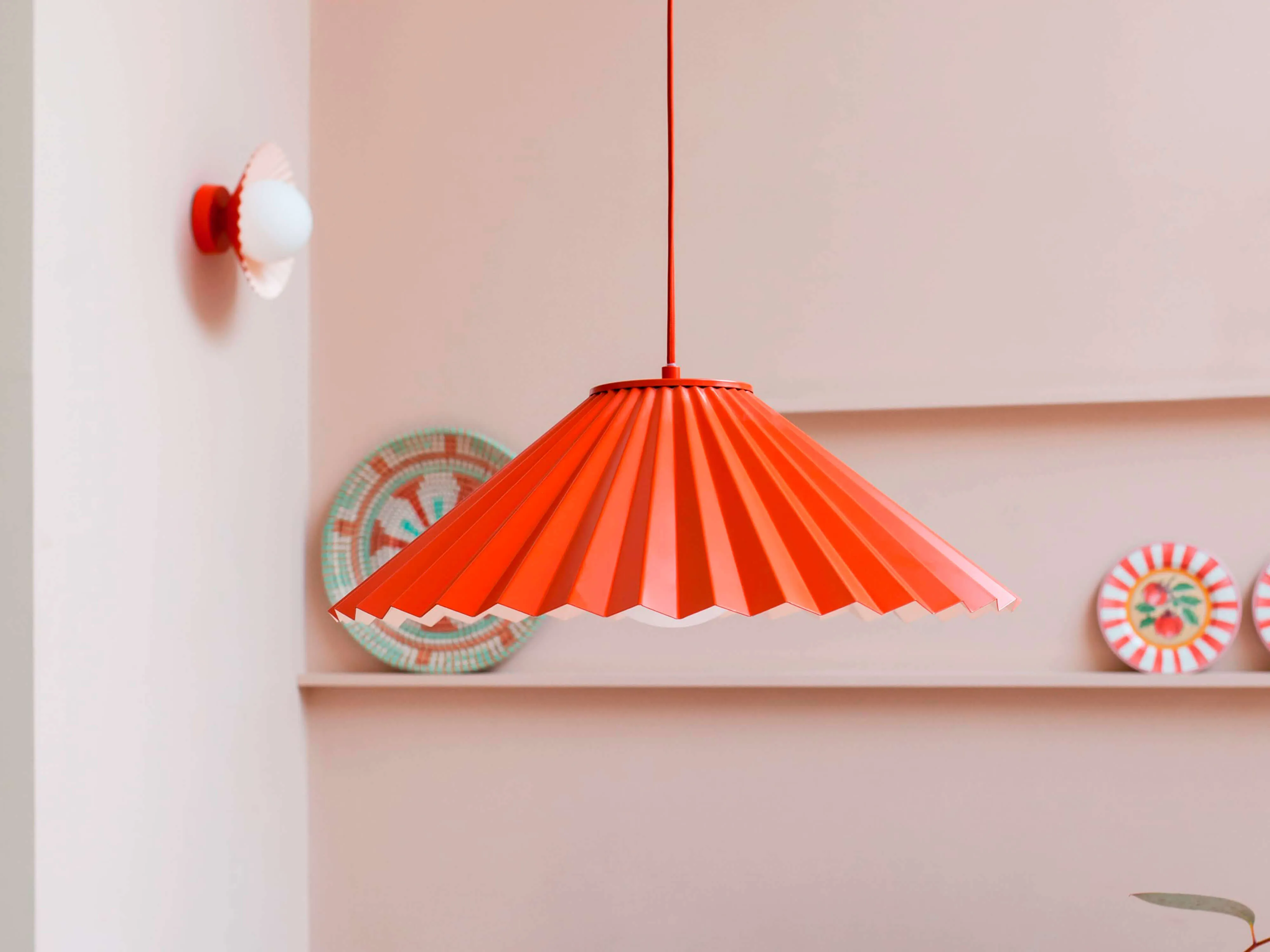 Burnt orange large pleat ceiling pendant