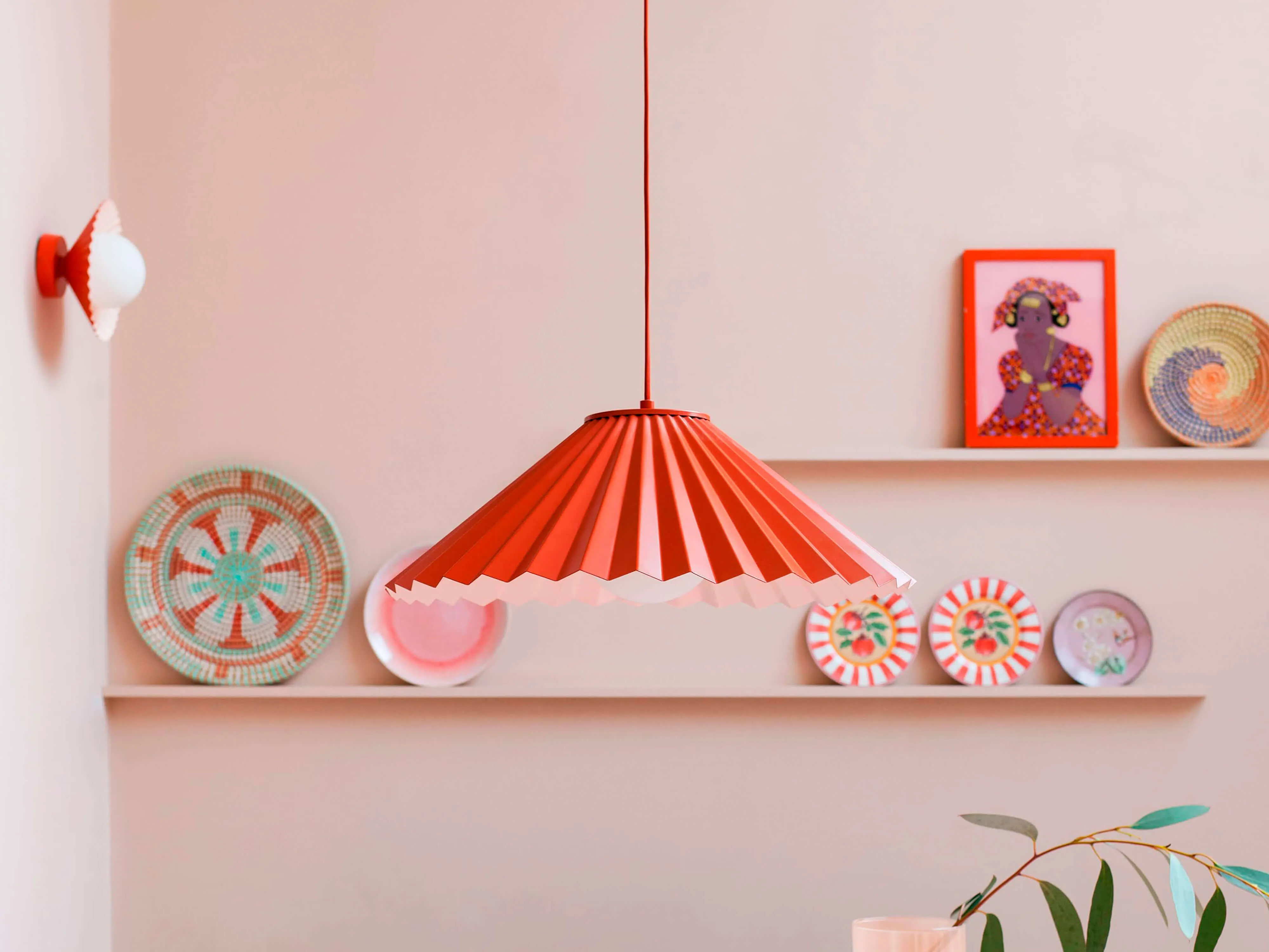 Burnt orange large pleat ceiling pendant