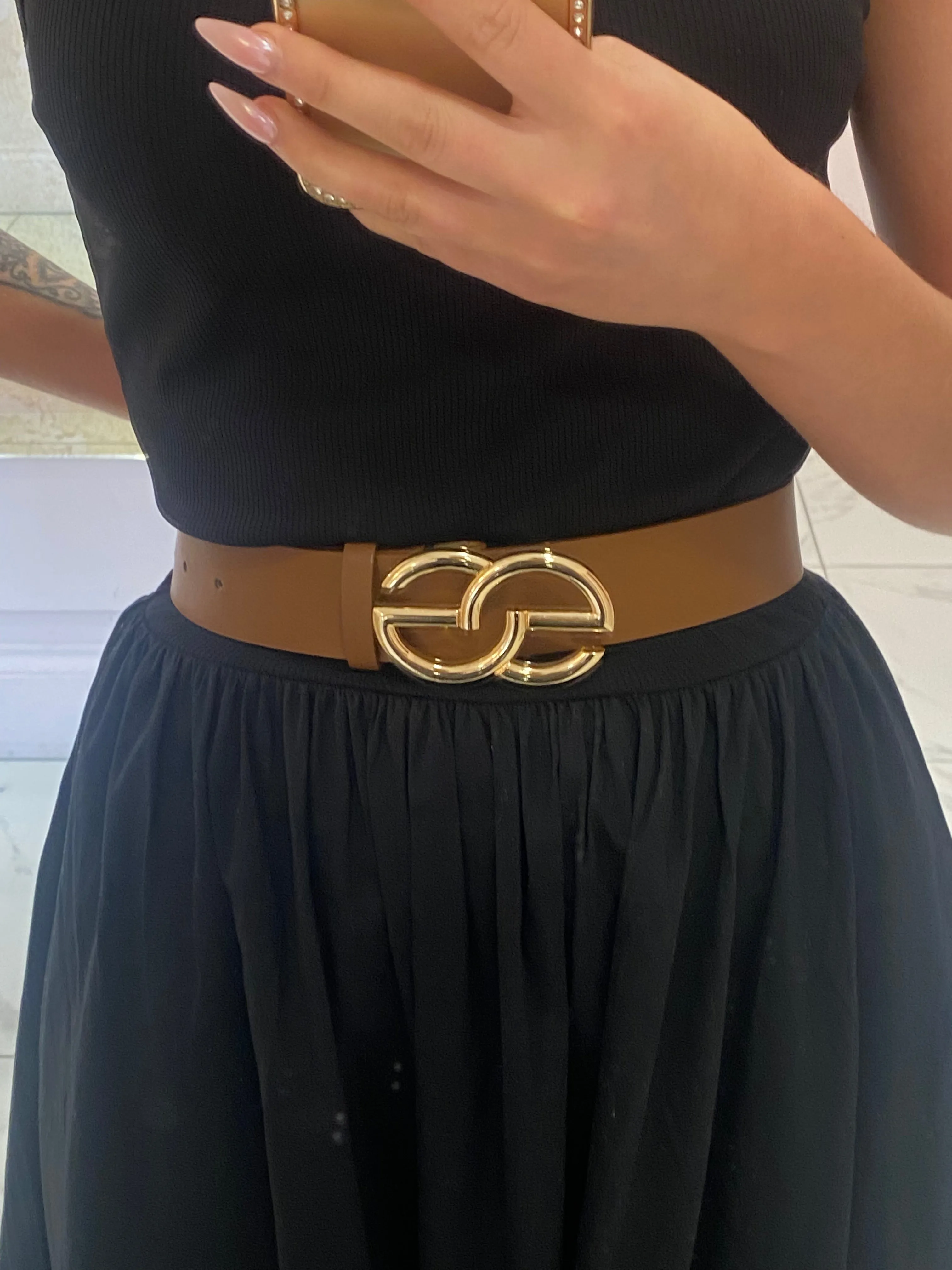 Camel Belt With Gold GG Buckle