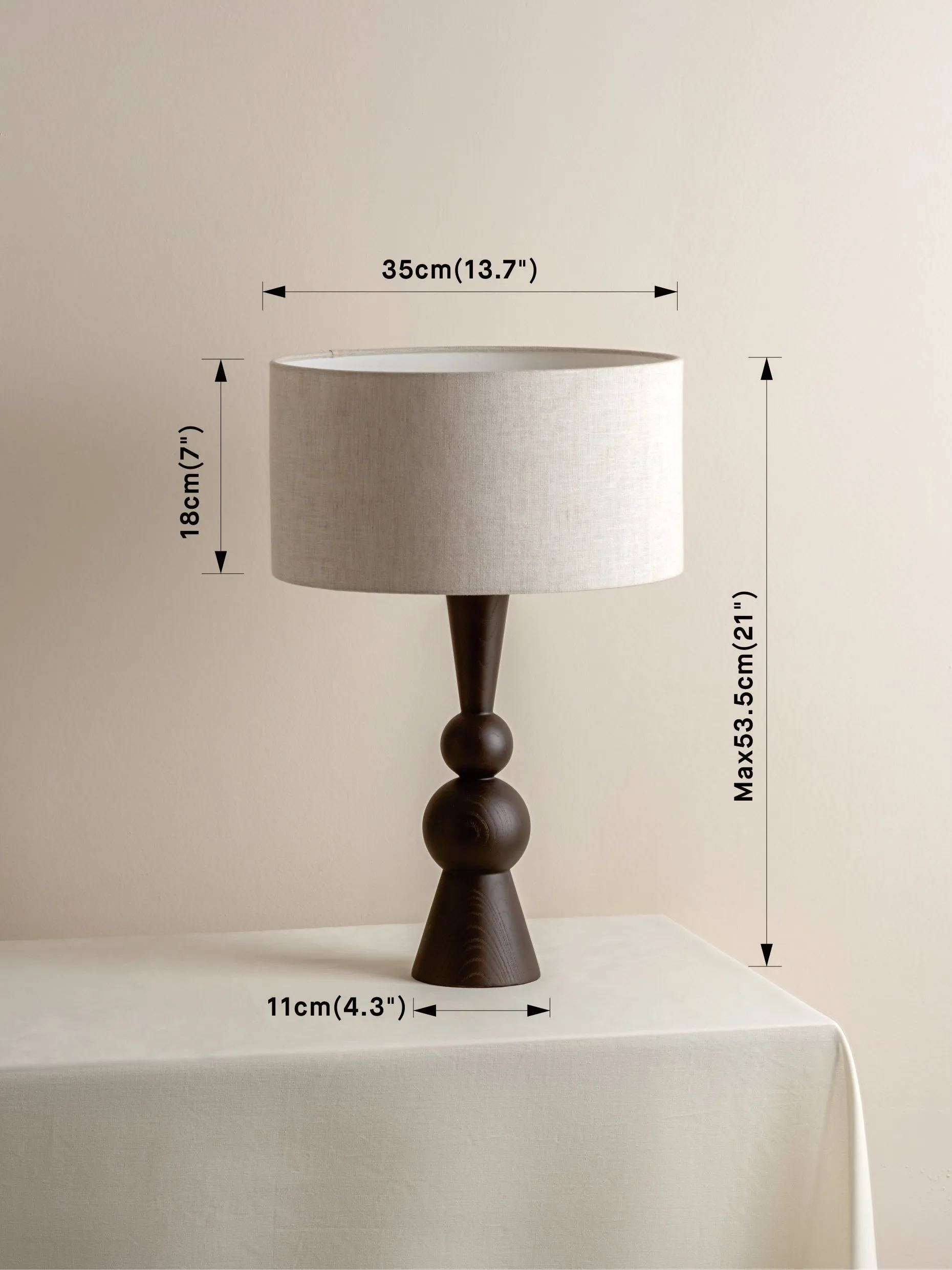 Carmine - dark wood and linen table lamp