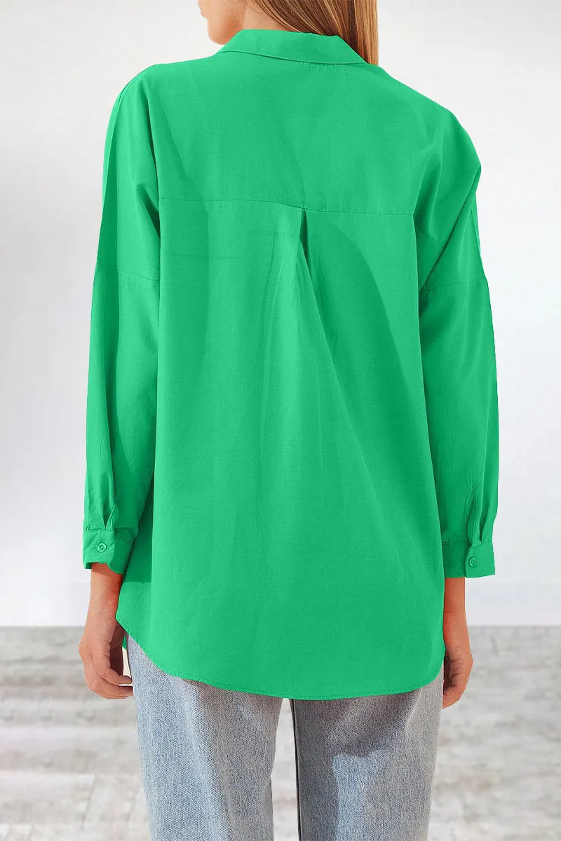 Casual Simplicity Solid Buttons Turndown Collar Blouses(11 Colors)