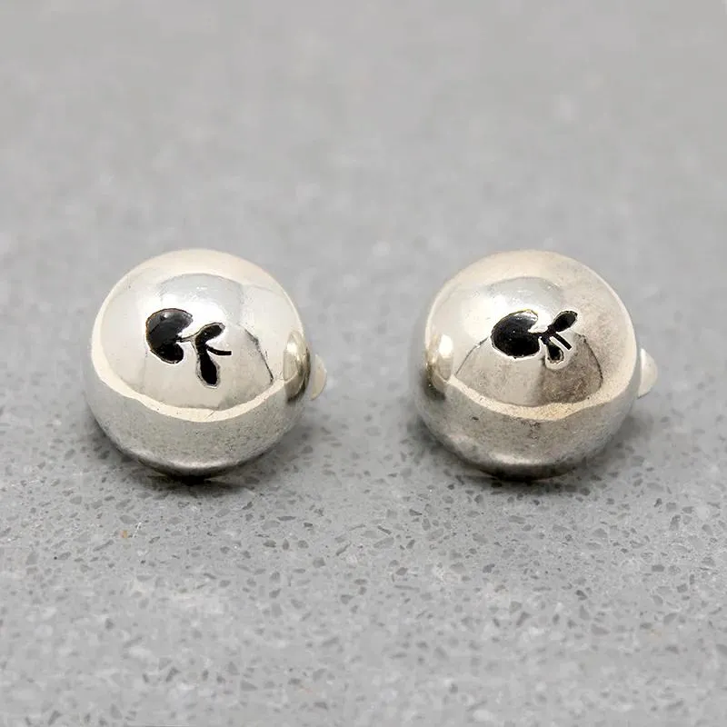 Cheerful Silver Dome Earrings with Onyx Apples