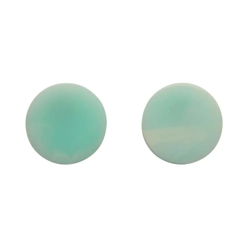 Circle Marble Resin Stud Earrings - Mint