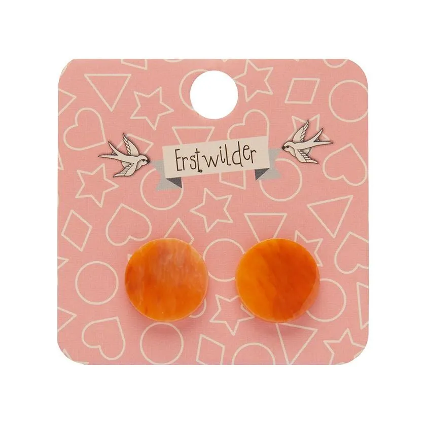 Circle Marble Resin Stud Earrings - Orange