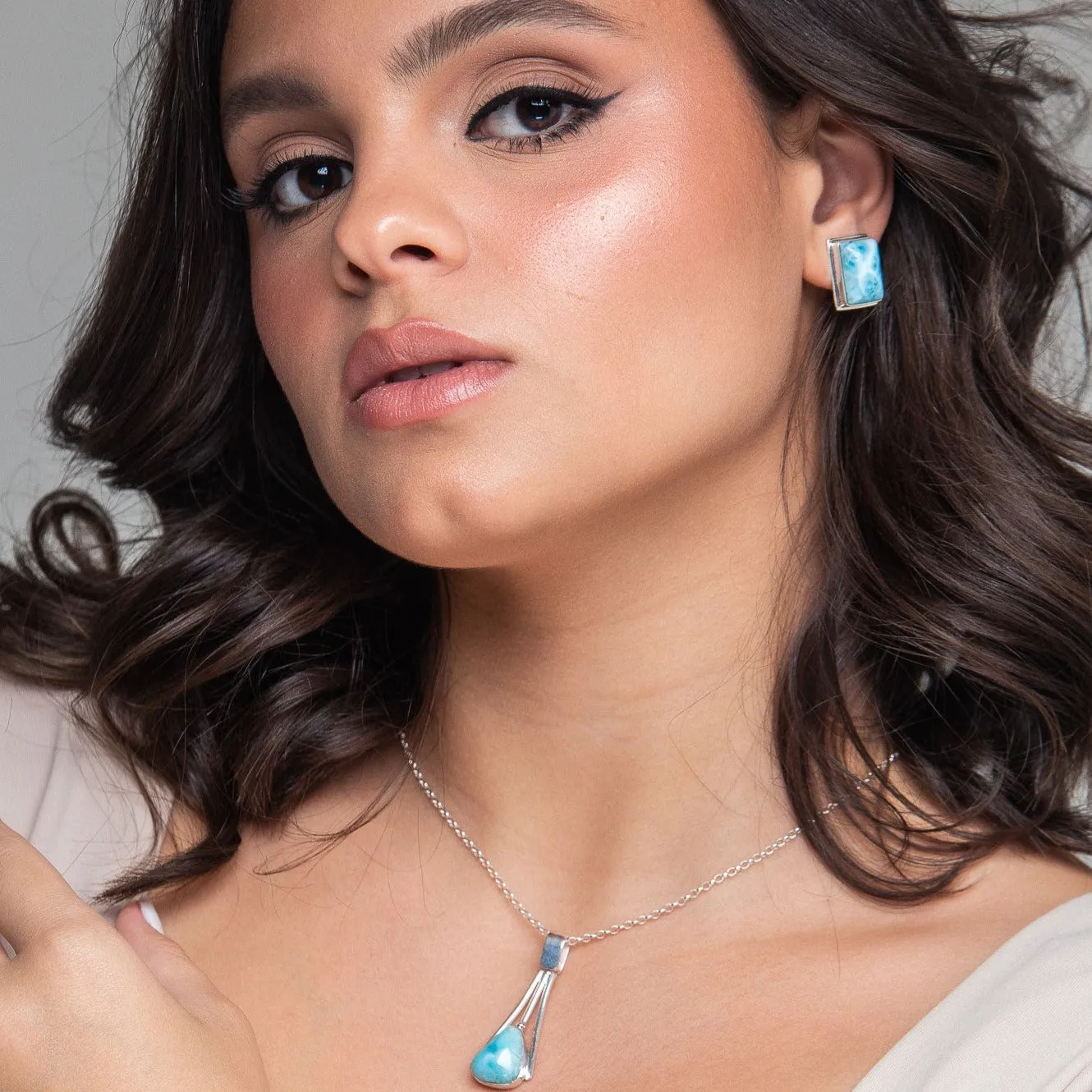 Clip On Larimar Earrings Aisha