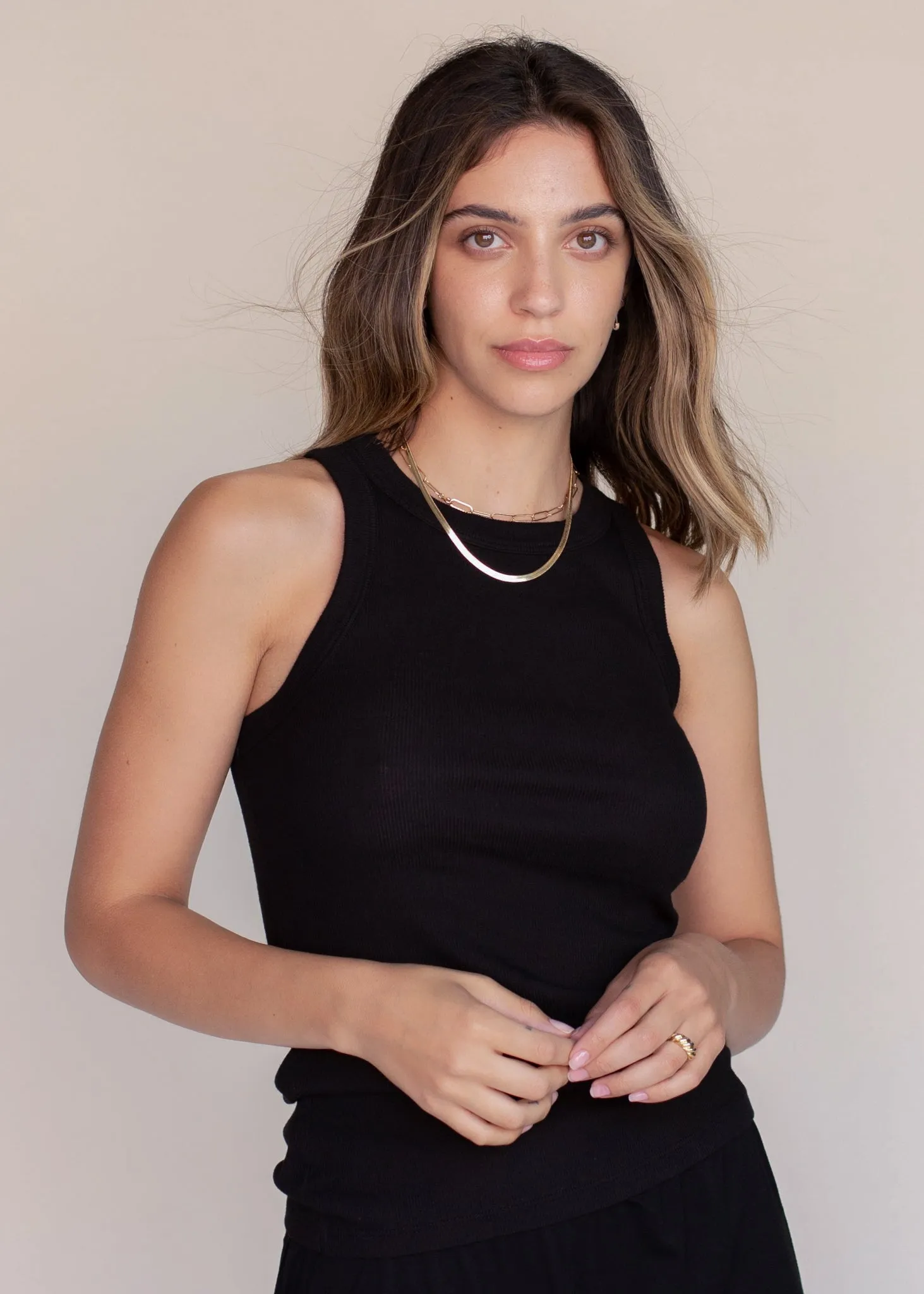 Cropped High Neck Rib Tank