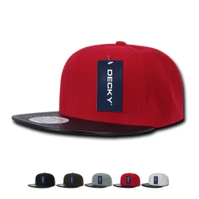 Decky 1071 Vinyl Brim Snapback Hat, 6 Panel Vinyl Snapback Cap