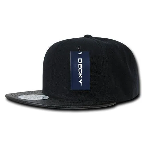 Decky 1071 Vinyl Brim Snapback Hat, 6 Panel Vinyl Snapback Cap