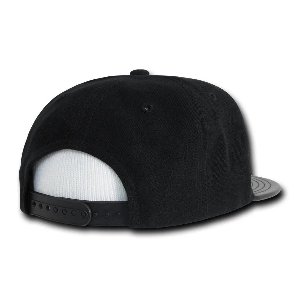 Decky 1071 Vinyl Brim Snapback Hat, 6 Panel Vinyl Snapback Cap