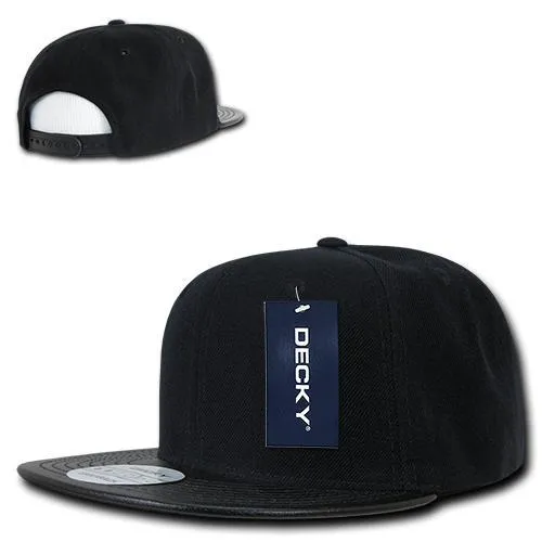 Decky 1071 Vinyl Brim Snapback Hat, 6 Panel Vinyl Snapback Cap