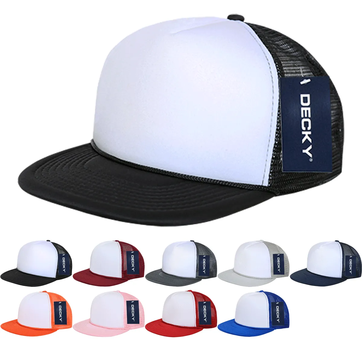 Decky 224 Blank 2-Tone Flat Bill Foam Trucker Hat