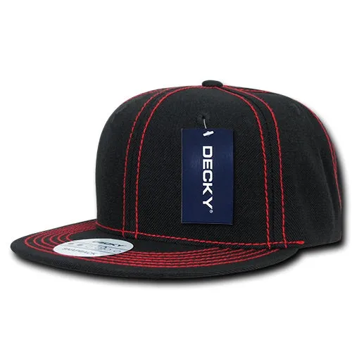 Decky 358 Contrast Stitch Snapback Hat, 6 Panel Contra-Stitch Flat Bill Cap