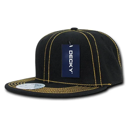 Decky 358 Contrast Stitch Snapback Hat, 6 Panel Contra-Stitch Flat Bill Cap