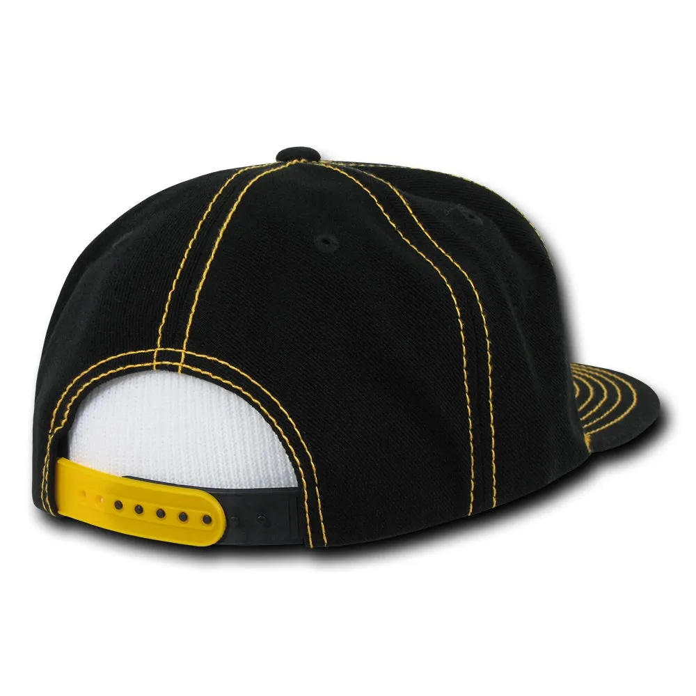 Decky 358 Contrast Stitch Snapback Hat, 6 Panel Contra-Stitch Flat Bill Cap